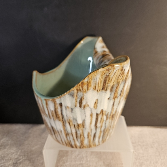 Japanese Vintage Vase Ikebana Brown Green Turquoise Pottery MCM W7"X5H - Picture 3 of 10